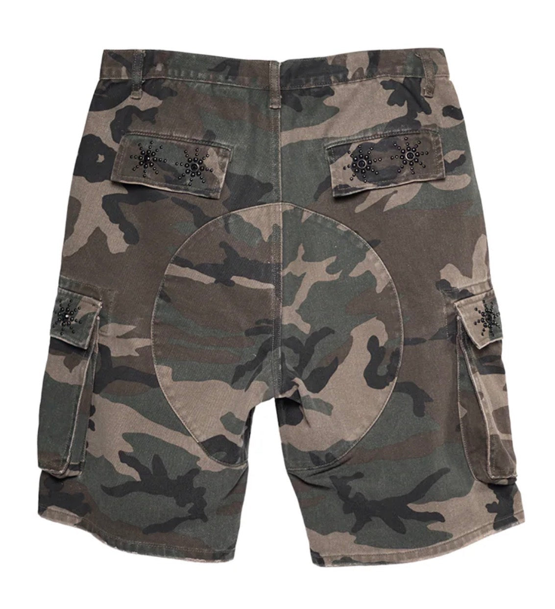 JAPANESE SORROWS CAMO EMBELLISHED CARGO SHORTS