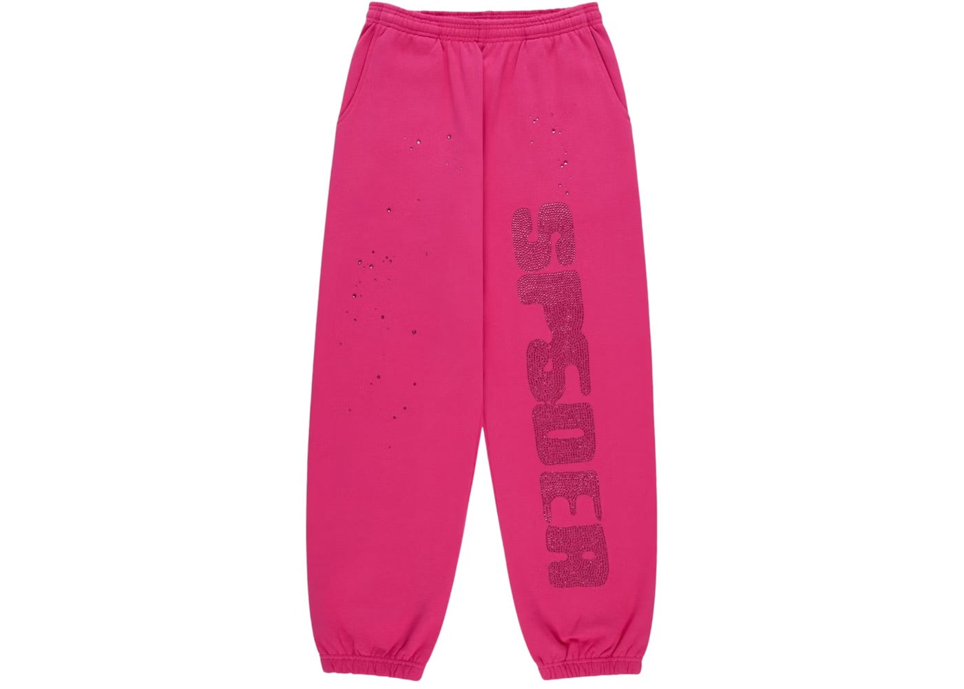 SP5DER RHINESTONE SILK PINK SWEATPANTS (BRAND NEW)