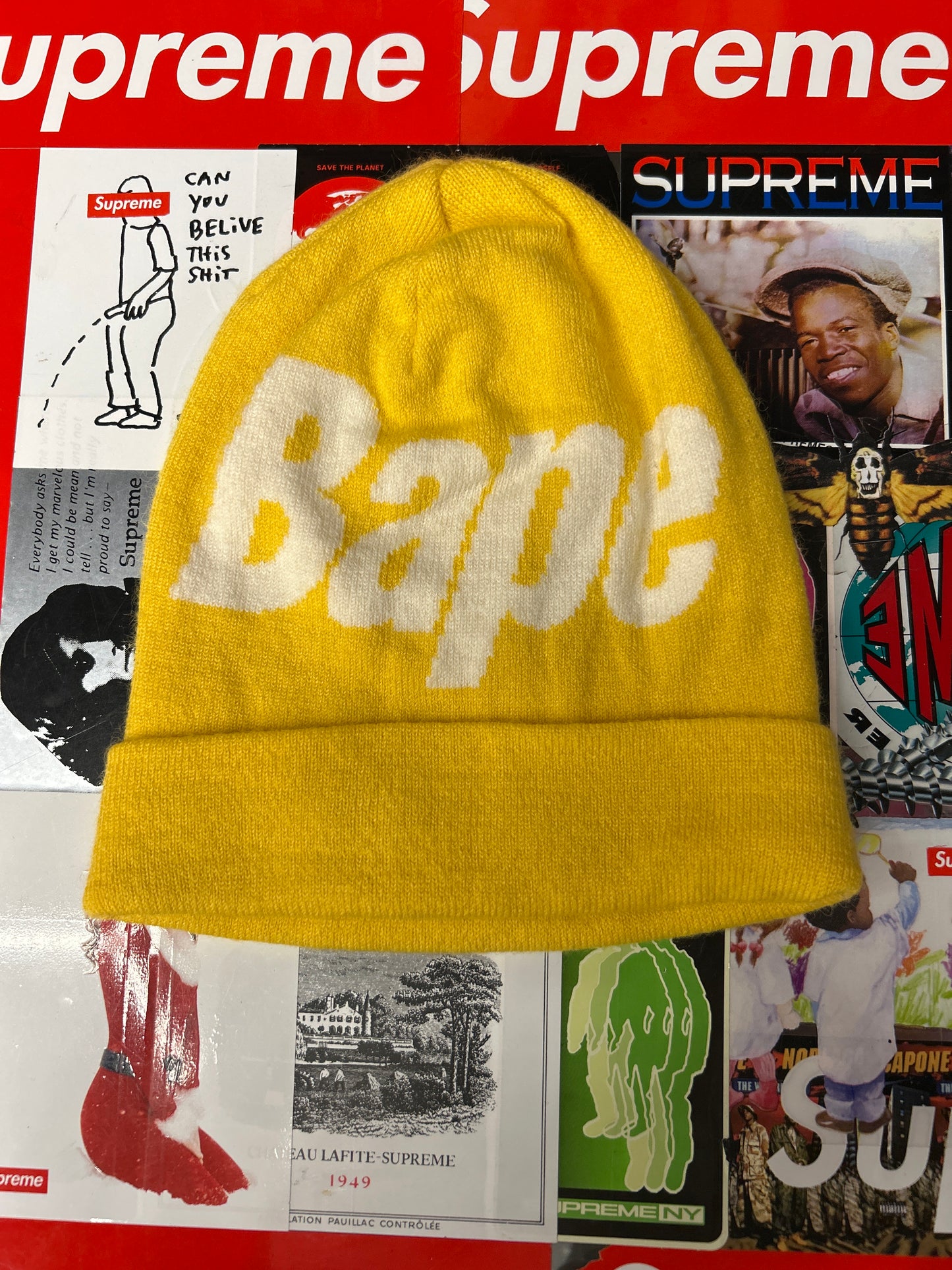 BAPE BATHING APE YELLOW SPELLOUT BEANIE (PRE-OWNED)