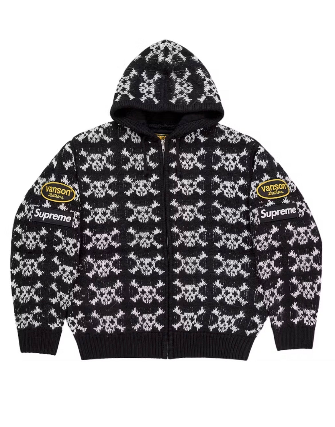 SUPREME VANSON LEATHERS SKULL ZIP UP HOODED SWEATSHIRT “BLACK” (BRAND NEW)
