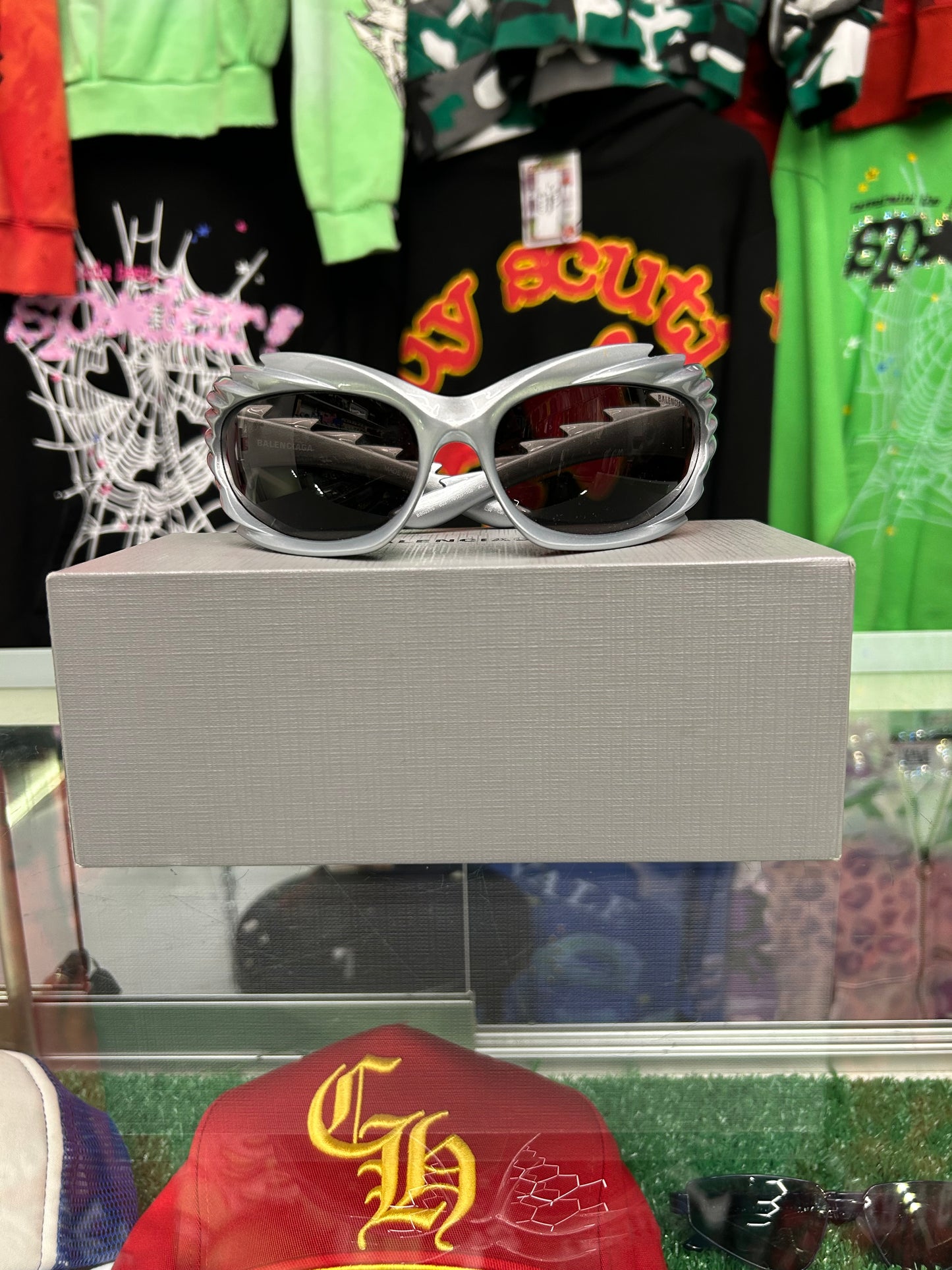 BALENCIAGA SPIKE RECTANGLE FRAME SUNGLASSES