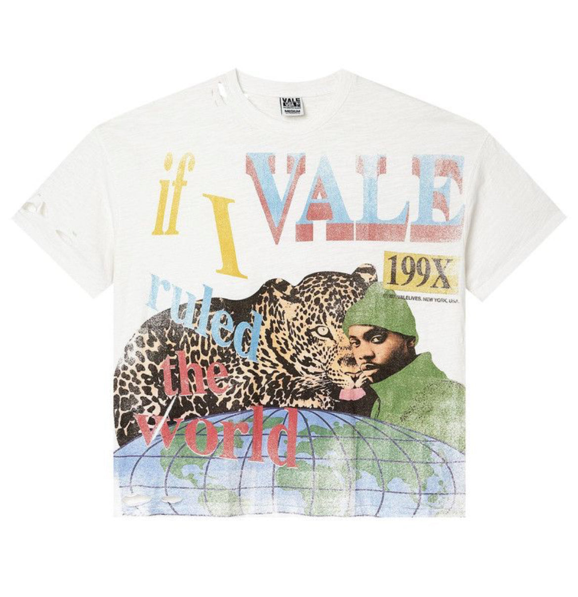 VALE DA WORLD WHITE THRASHED TEE (BRAND NEW)