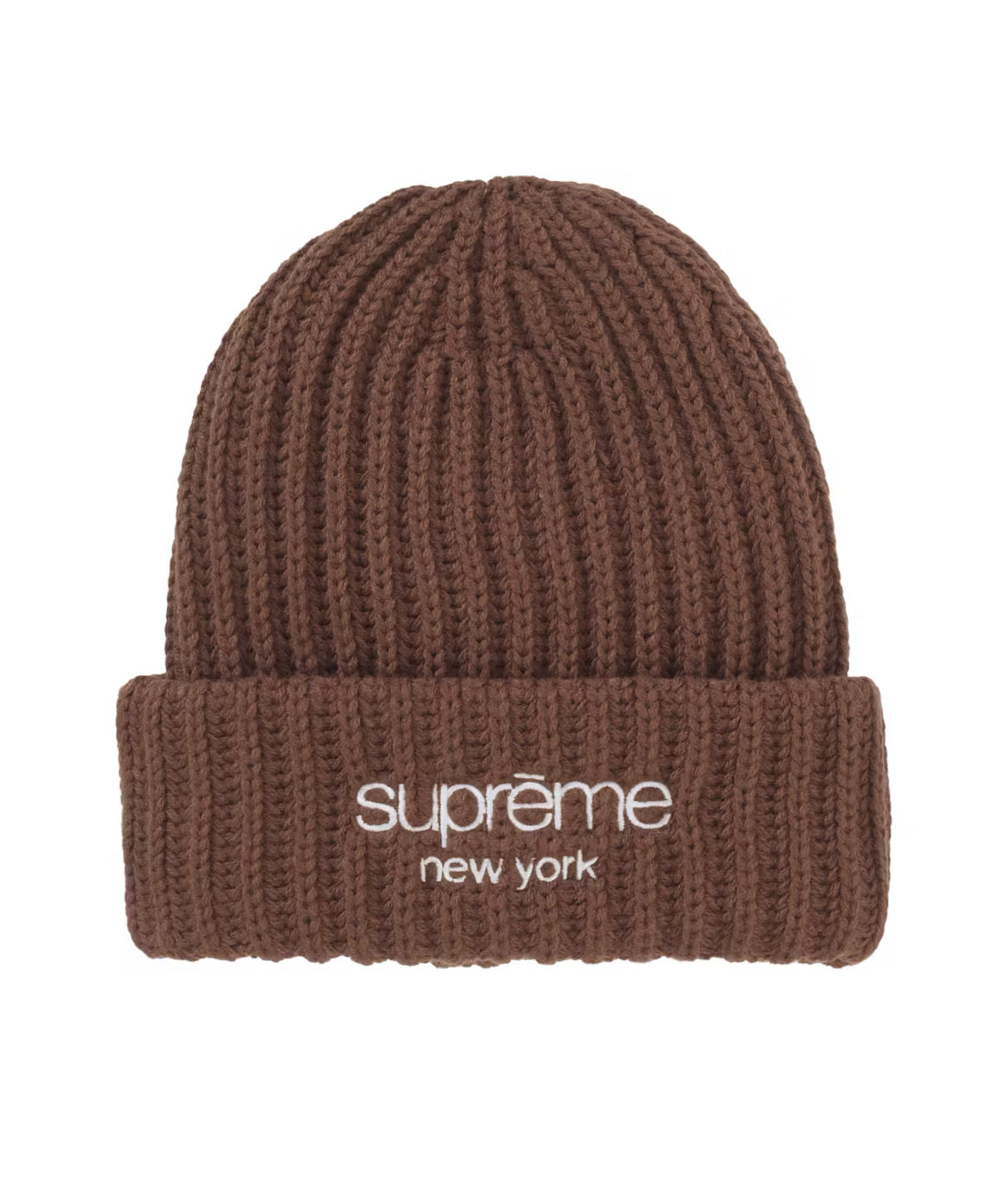 SUPREME BROWN CHUNKY RIB CLASSIC LOGO BEANIE (BRAND NEW)