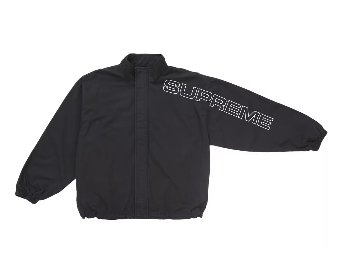 SUPREME SPELLOUT EMBROIDERED RIP STOP BLACK TRACK JACKET (BRAND NEW)