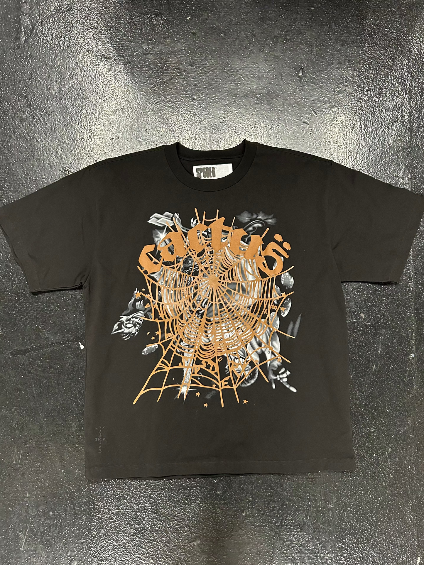 SP5DER X CACTUS JACK BROWN WEBS BLACK TEE (BRAND NEW)