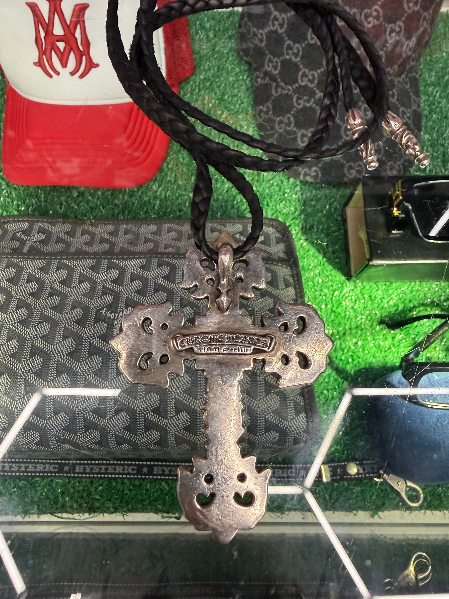 CHROME HEARTS LARGE FILIGREE CROSS W/ BRAIDED ROPE CHAIN