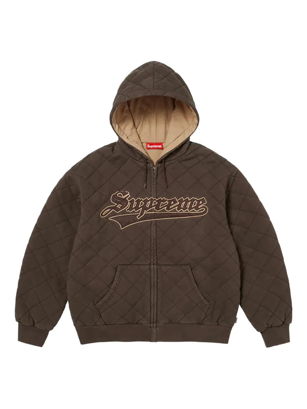 SUPREME QUILTED BROWN ZIP UP HOODED SWEATSHIRT (BRAND NEW)