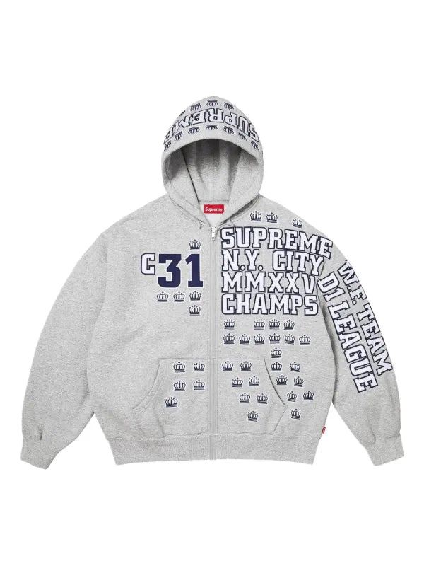 SUPREME LEAGUE CHAMPS GREY ZIP UP HOODIE (VNDS)
