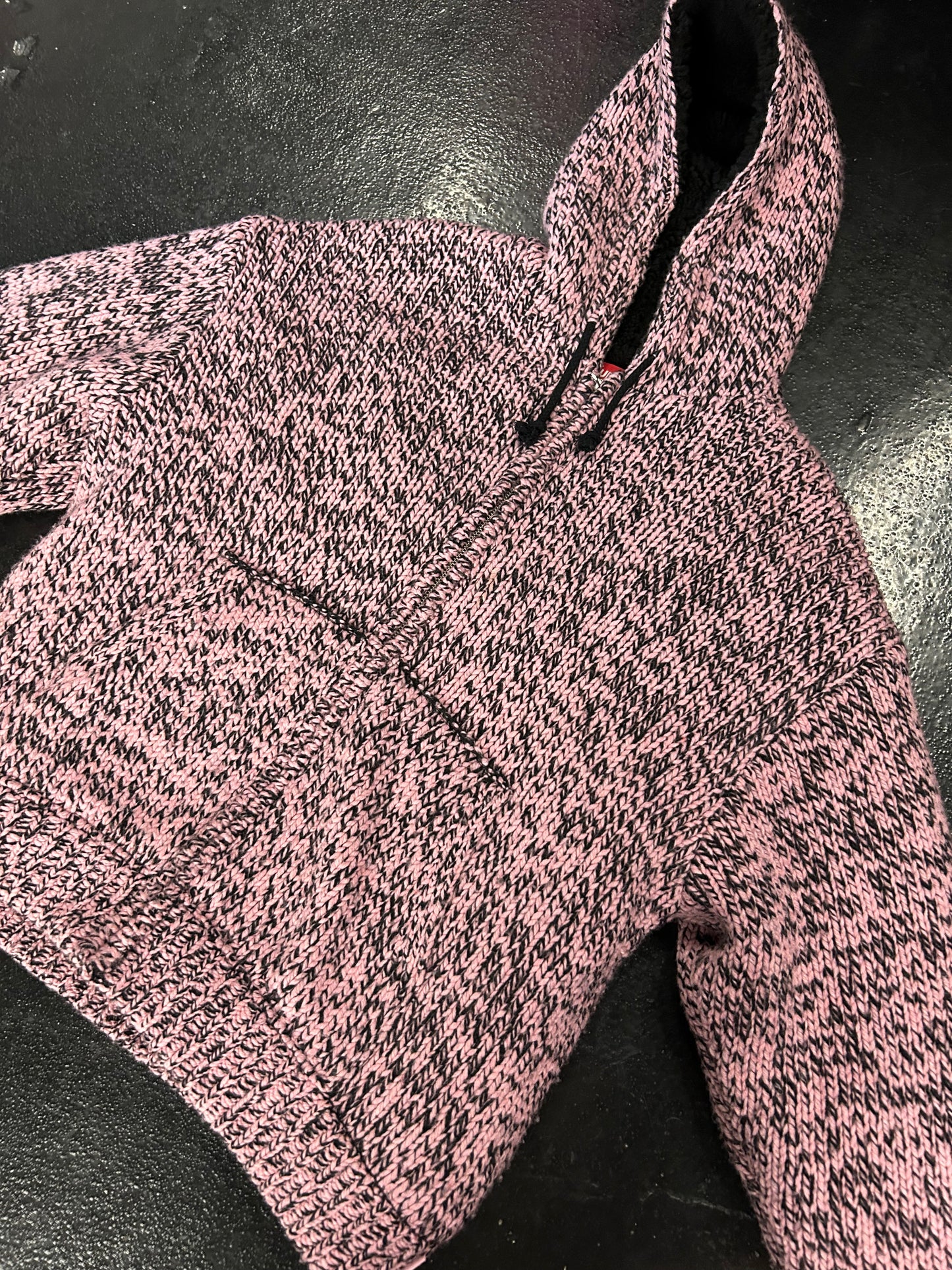 SUPREME FAUX SHEARLING LINED ZIP UP HOODED SWEATER “PINK MÉLANGE” (PRE-OWNED)