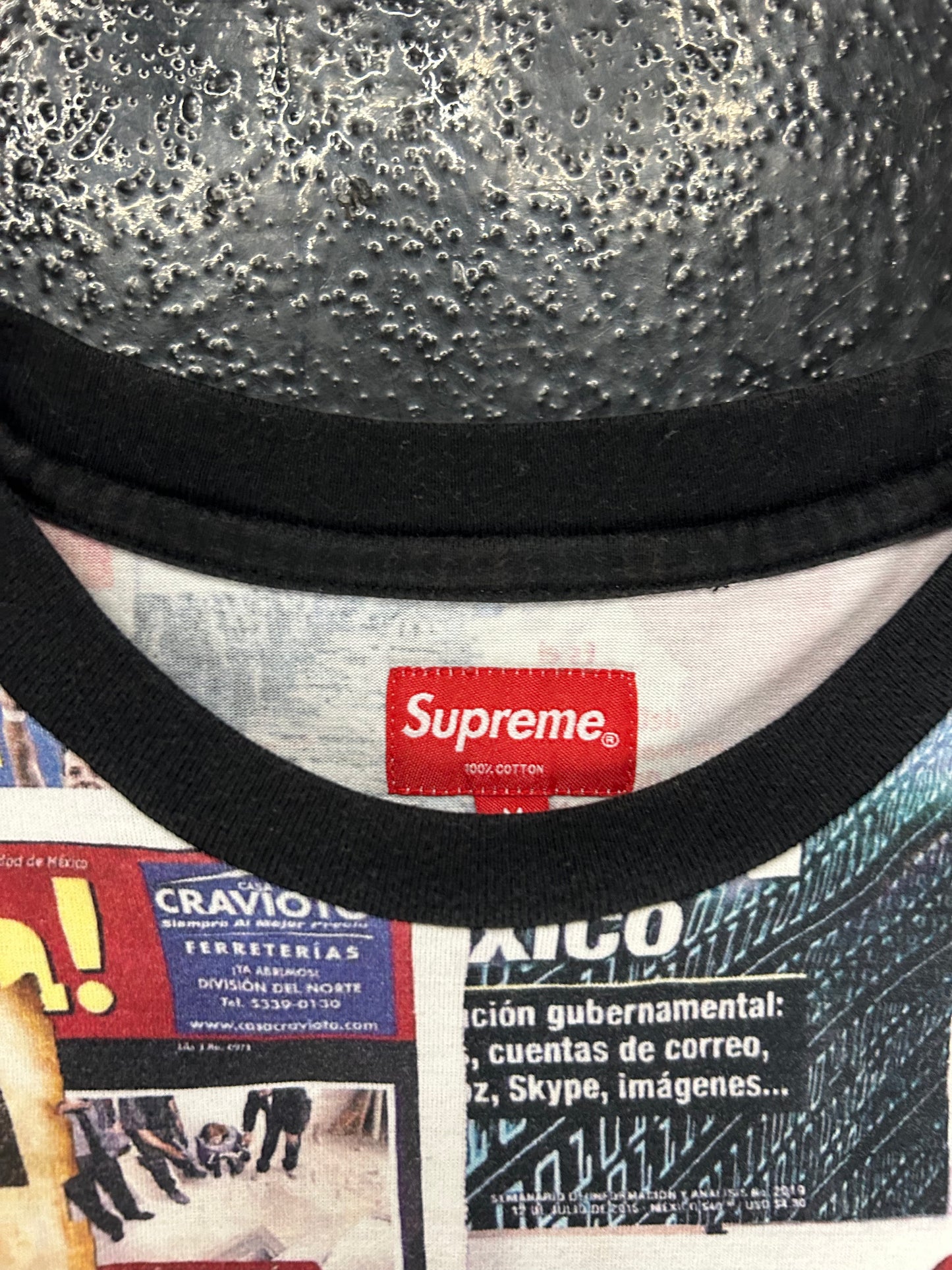 SUPREME EL CHAPO NEWSPAPER AOP TEE (PRE OWNED)