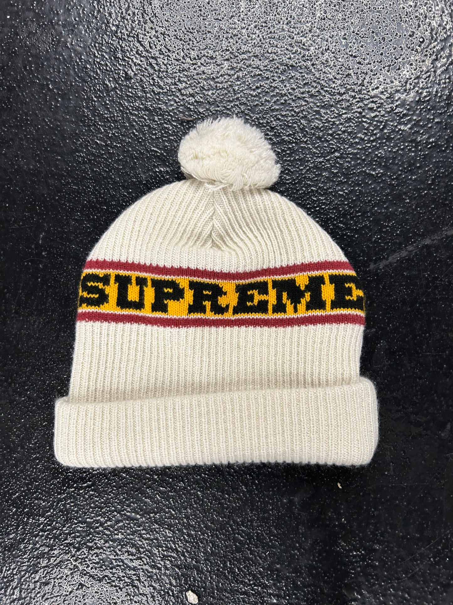 SUPREME BIG STRIPE NATURAL BEANIE (BRAND NEW)