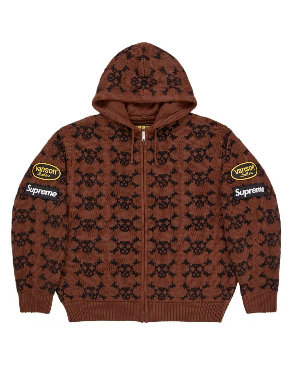 SUPREME VANSON LEATHERS SKULL ZIP UP HOODED SWEATSHIRT “BROWN” (BRAND NEW)