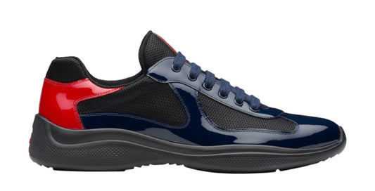 PRADA AMERICAS CUP PATENT LEATHER ROYAL BLUE RED (PRE-OWNED NO BOX)