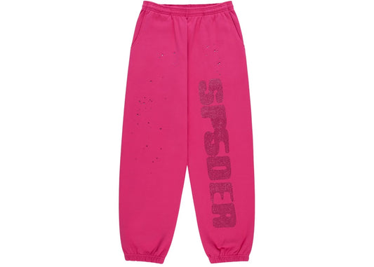 SP5DER RHINESTONE SILK PINK SWEATPANTS (BRAND NEW)