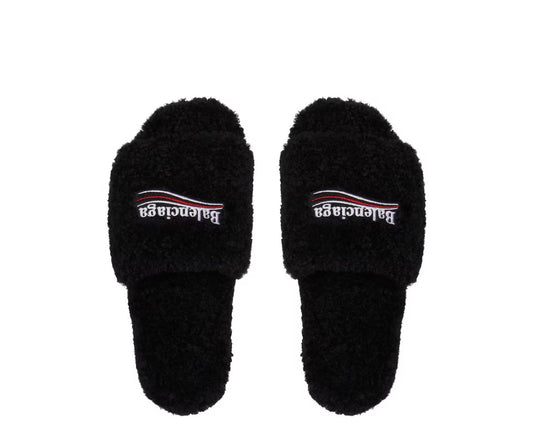 BALENCIAGA FURRY SLIDES BLACK (PRE-OWNED W/ BOX)