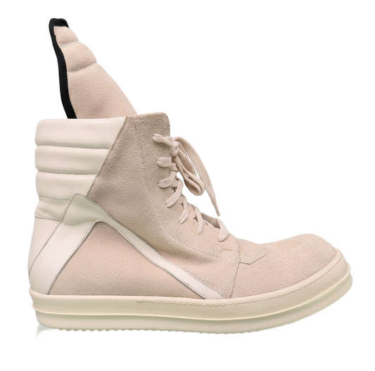 RICK OWENS GEOBASKET SUEDE BEIGE (PRE-OWNED NO BOX)