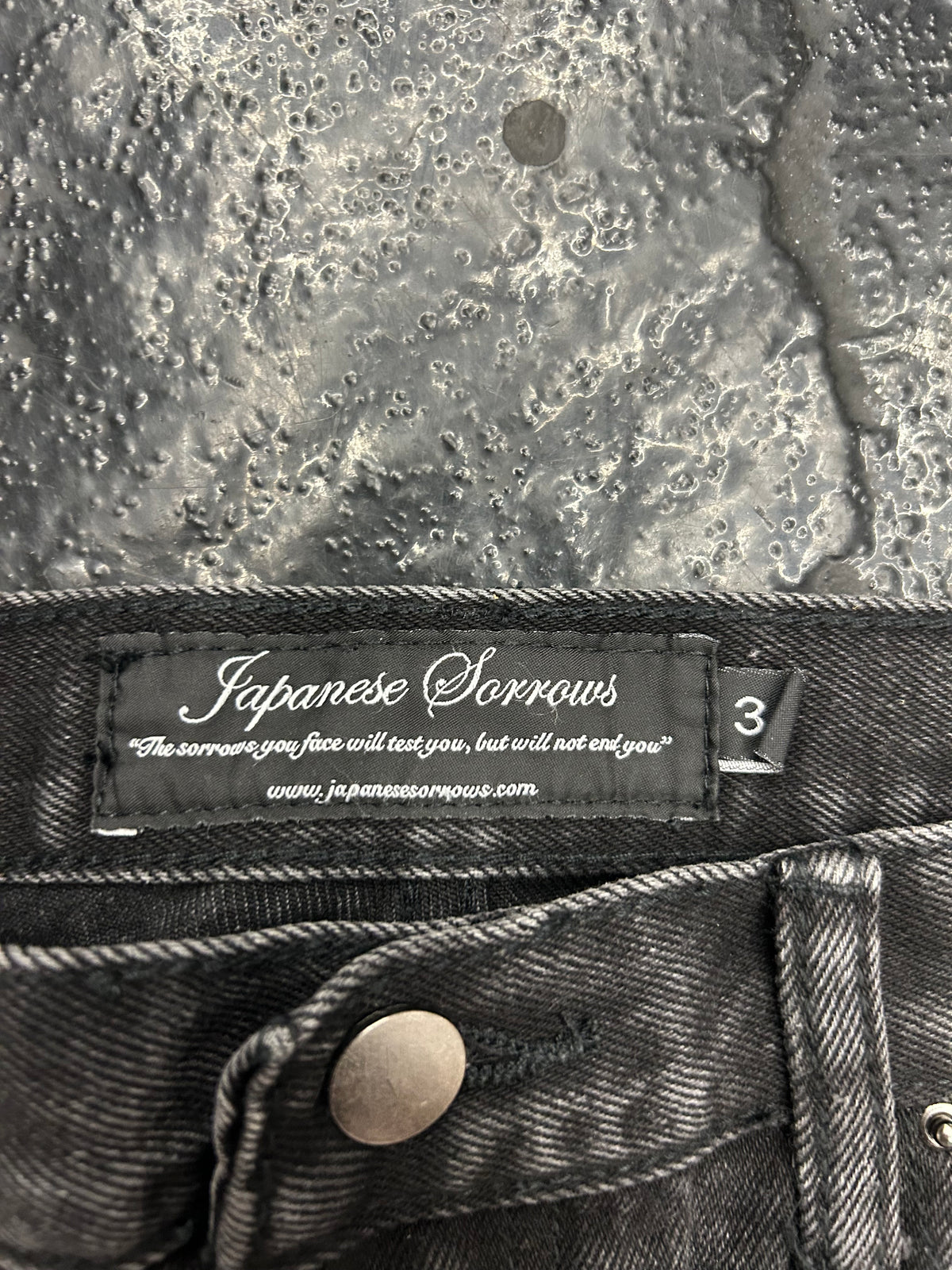 JAPANESE SORROWS 15 O.Z. BAGGY EMBELLISHED JEANS “BLACK” (BRAND NEW) (SIZE 34)