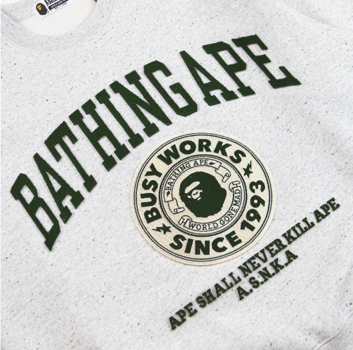 BAPE COLLEGE GRAPIC SWEATSHIRT GREY (BRAND NEW)