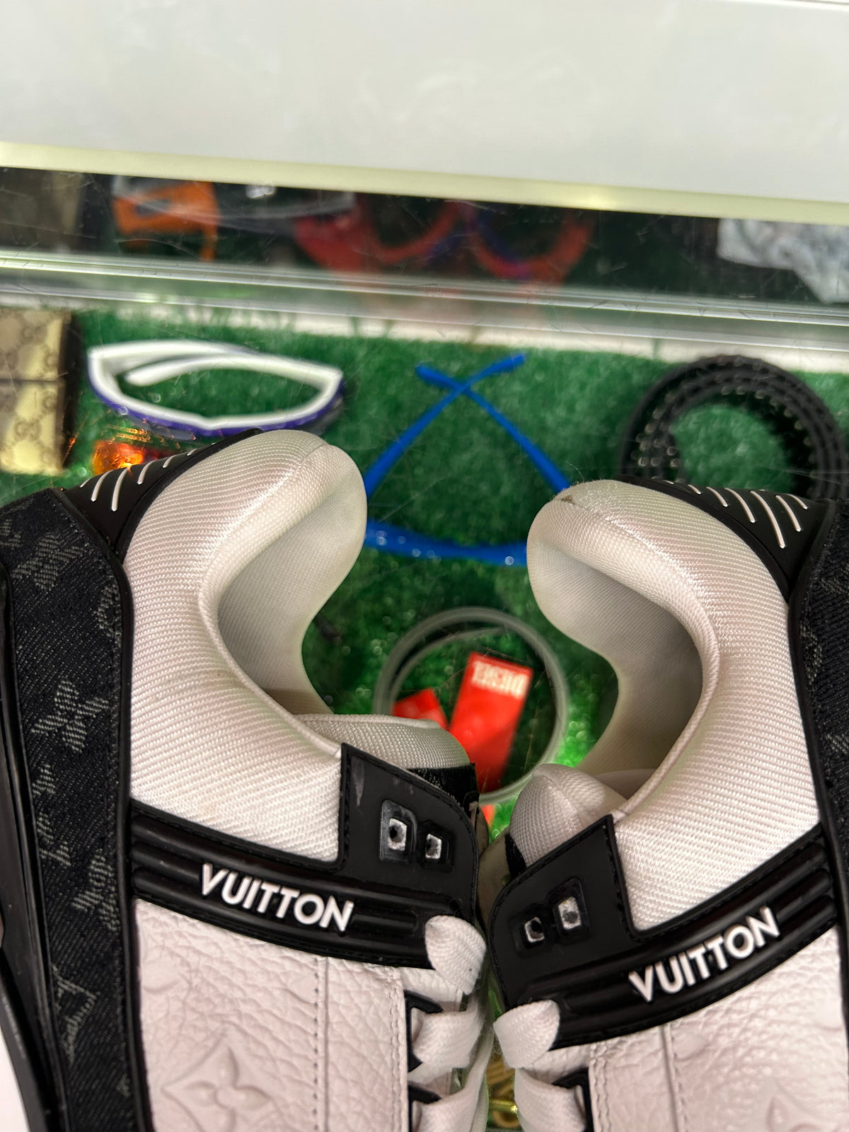 LOUIS VUITTON LV TRAINER WHITE BLACK (PRE-OWNED W/ BOX) (LV 12 FITS LIKE A 13-14)