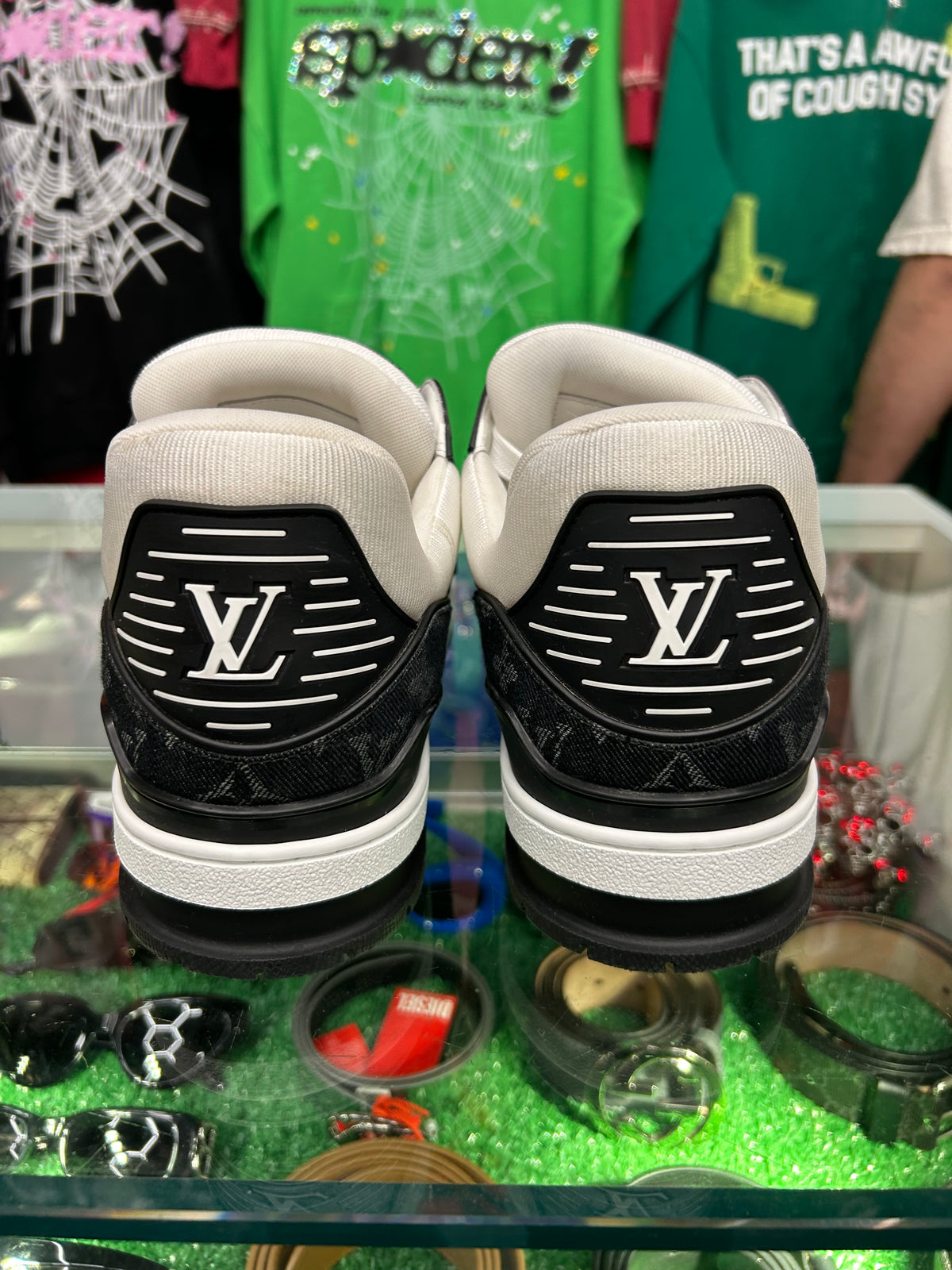 LOUIS VUITTON LV TRAINER WHITE BLACK (PRE-OWNED W/ BOX) (LV 12 FITS LIKE A 13-14)