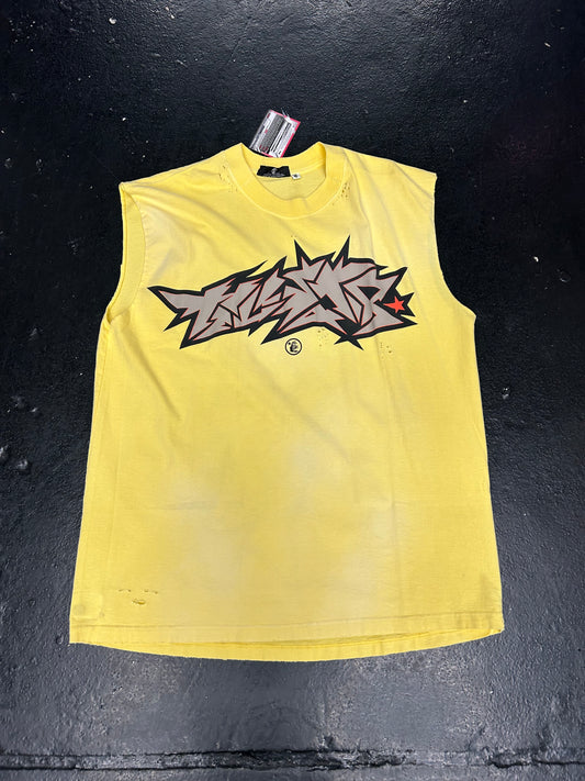HELLSTAR CRACKED PRINT CUTOFF YELLOW TEE