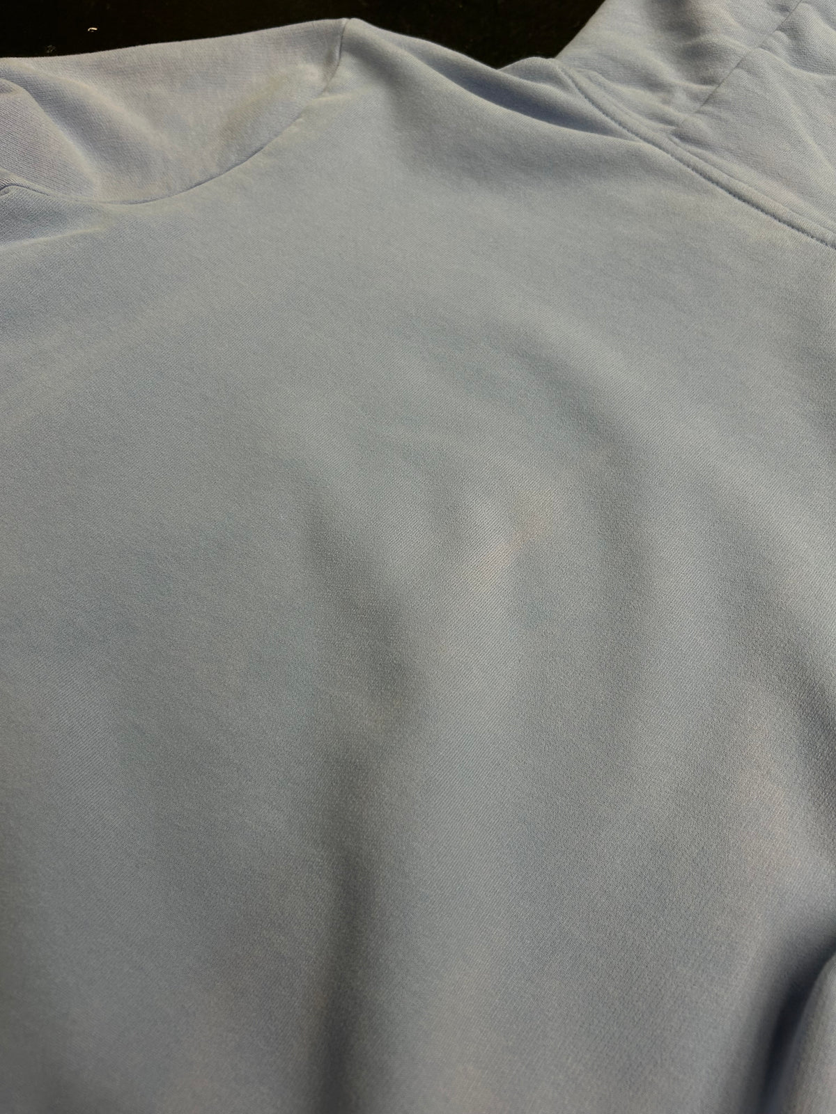 MONCLER LOGO APPLIQUÉD LIGHT BLUE HOODIE (PRE-OWNED W/ BLEACH STAINS)