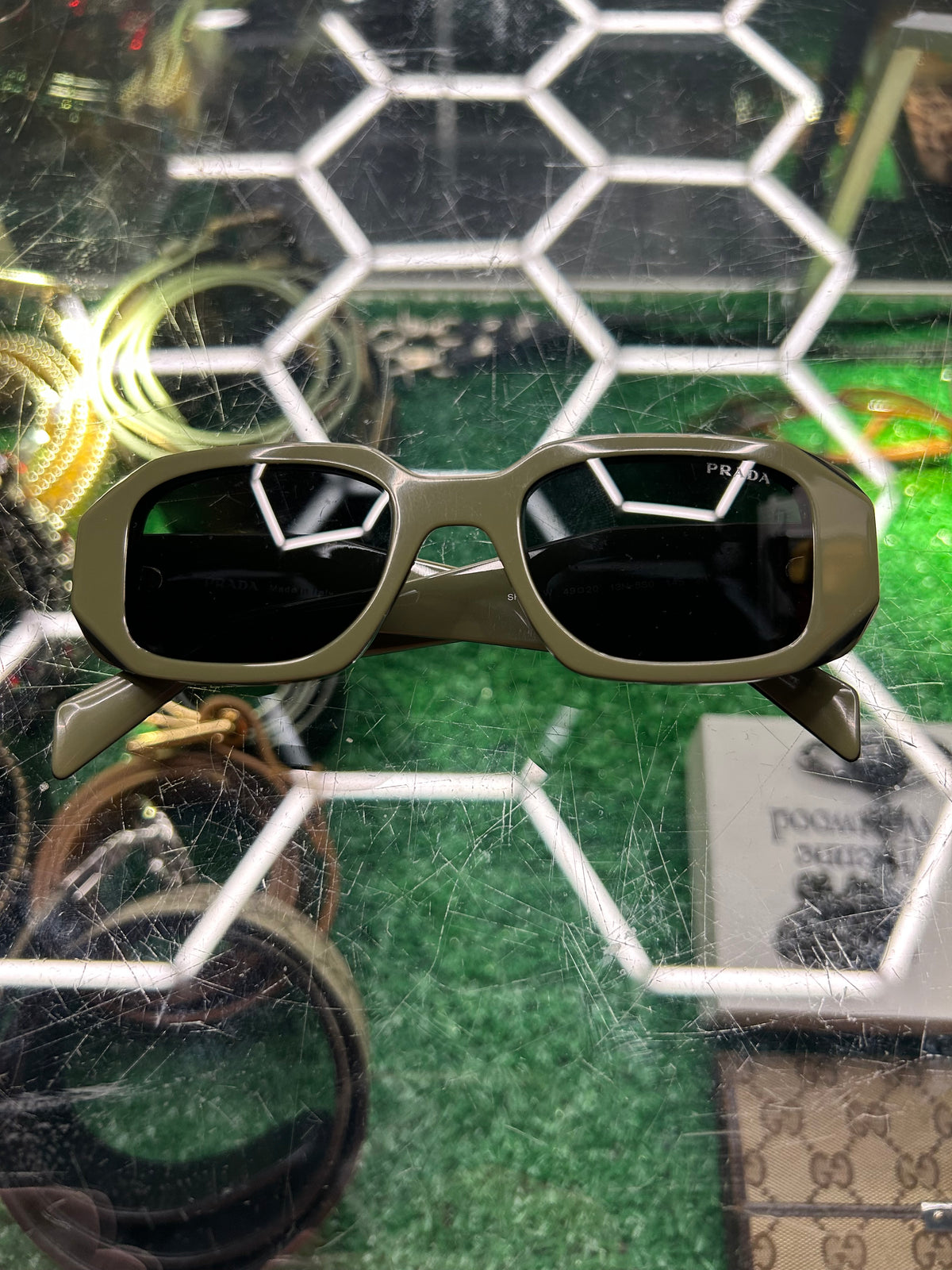 PRADA PR 17WS GREEN SUNGLASSES (PRE-OWNED REPLACEMENT BOX)