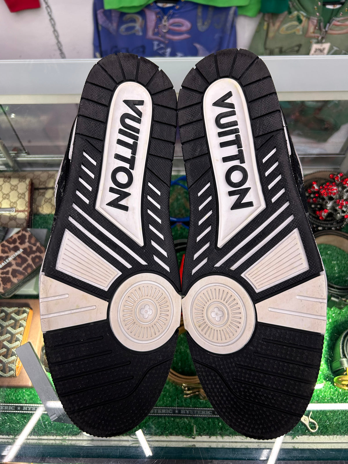 LOUIS VUITTON LV TRAINER WHITE BLACK (PRE-OWNED W/ BOX) (LV 12 FITS LIKE A 13-14)