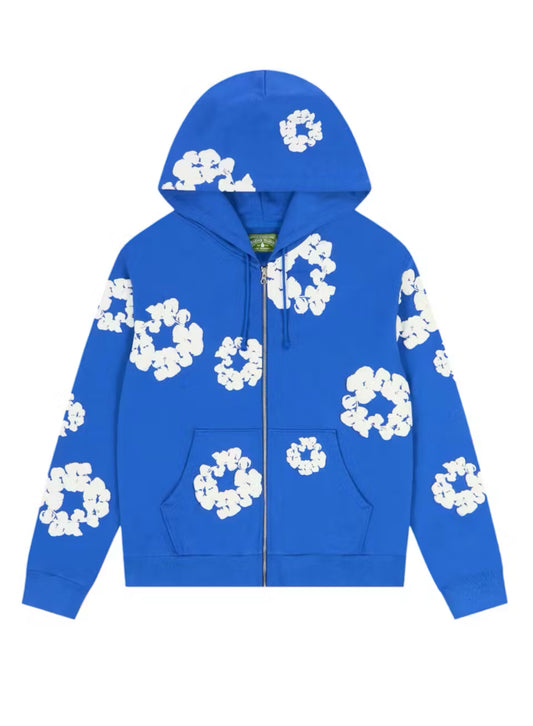DENIM TEARS COTTON WREATH ZIP UP HOODIE “BLUE” (BRAND NEW)