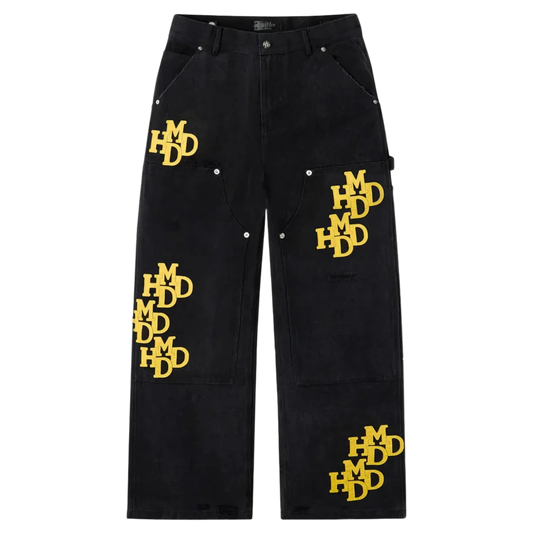 HMDD HAPPY MEMORIES DON’T DIE YELLOW PATCH PANTS BLACK (BRAND NEW)