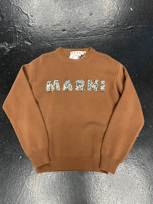 MARNI ROUND NECK SWEATER WITH EMBROIDERED LOGO “BROWN” (VNDS)