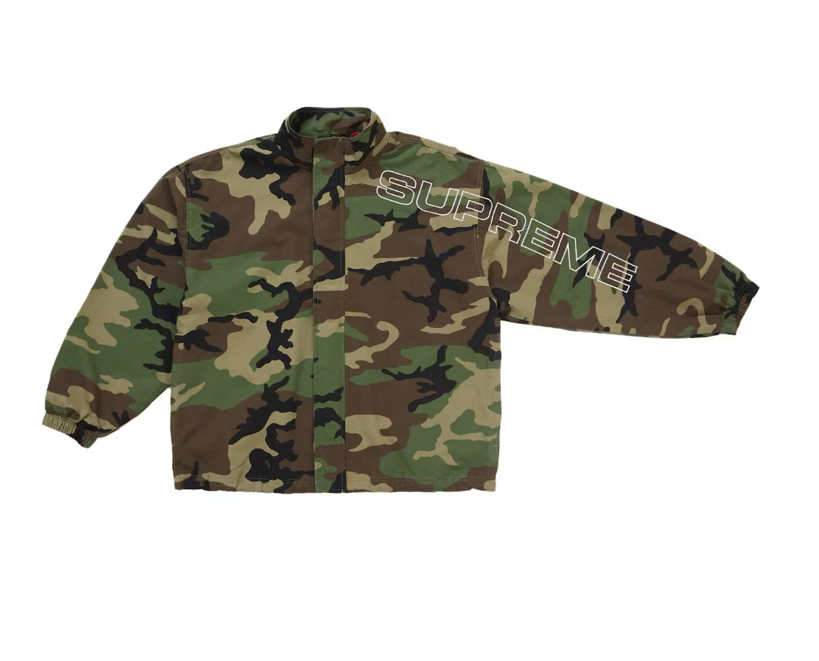 SUPREME SPELLOUT EMBROIDERED RIP STOP CAMO TRACK JACKET (BRAND NEW)