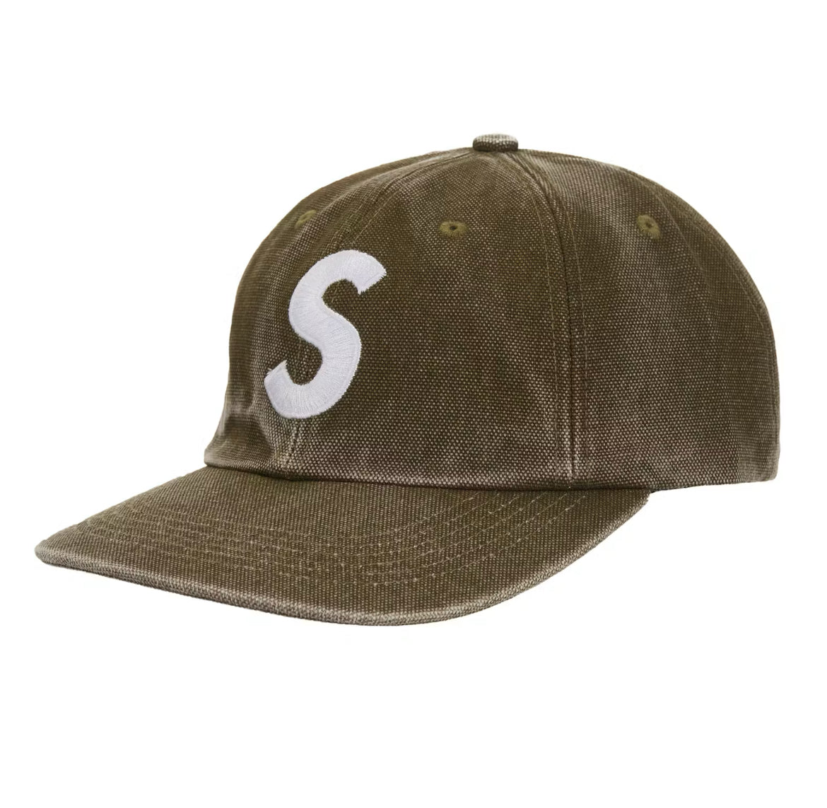 SUPREME GREEN PIGMENT CANVAS S LOGO 6 PANEL HAT (BRAND NEW)