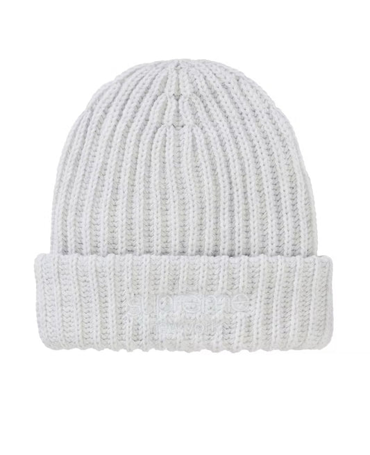 SUPREME GREY CHUNKY RIB CLASSIC LOGO BEANIE (BRAND NEW)
