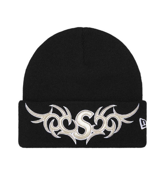 SUPREME NEW ERA TRIBAL S LOGO BLACK BEANIE (BRAND NEW)