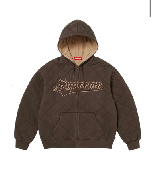 SUPREME QUILTED ZIP UP HOODED SWEATSHIRT “DARK BROWN” (PRE-OWNED)