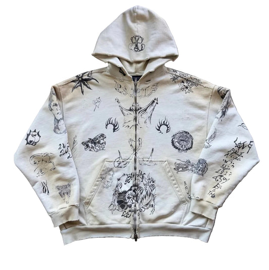 BALENCIAGA TATTOO ZIP UP HOODIE (PRE-OWNED)