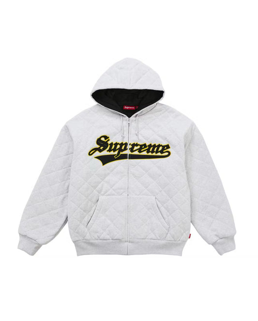SUPREME QUILTED GREY ZIP UP HOODED SWEATSHIRT (BRAND NEW)
