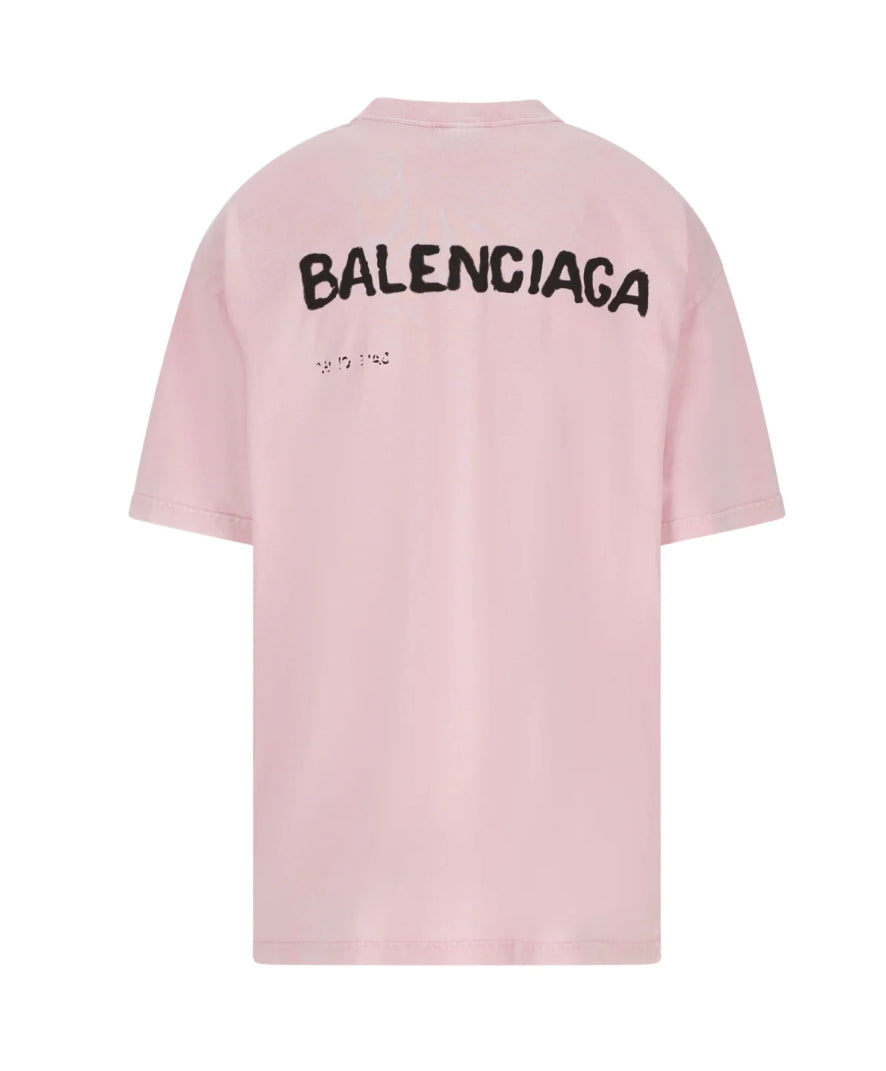 BALENCIAGA PINK LOGO PRINTED OVERSIZED TEE (BRAND NEW)