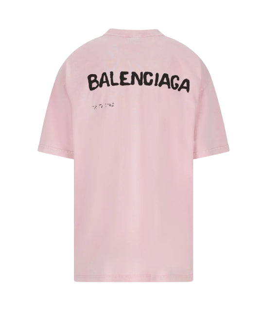 BALENCIAGA PINK LOGO PRINTED OVERSIZED TEE (BRAND NEW)