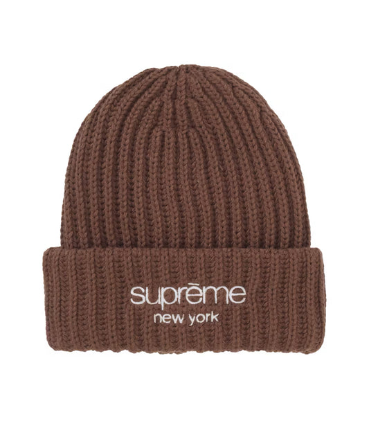 SUPREME BROWN CHUNKY RIB CLASSIC LOGO BEANIE (BRAND NEW)