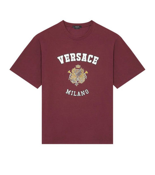 VERSACE MILANO BURGUNDY COLLEGE TEE (PRE-OWNED)