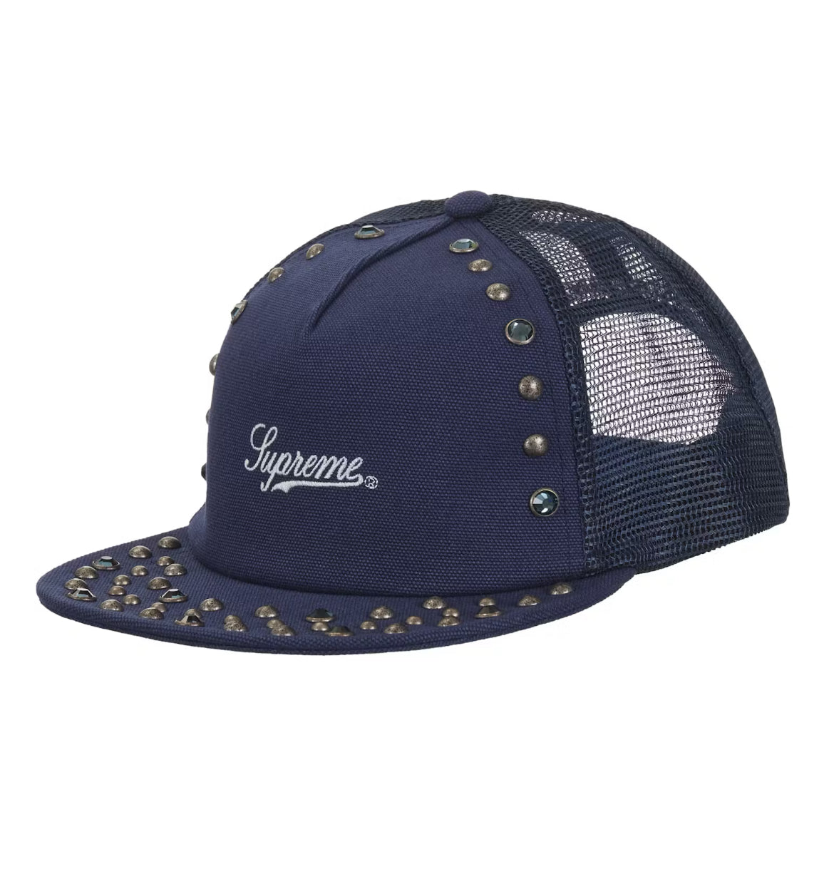 SUPREME B.B. SIMONS STUDDED MESH BLUE TRUCKER HAT (BRAND NEW)