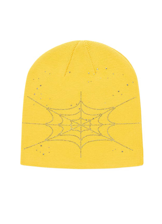SP5DER RHINESTONE YELLOW SKULLY BEANIE (BRAND NEW)
