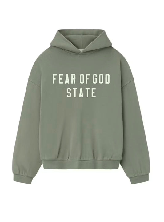 ESSENTIALS FEAR OF GOD STATE STITCHED HOODIE “MOSS” (BRAND NEW)