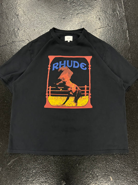 RHUDE HORSE RODEO BLACK TEE (PRE OWNED)