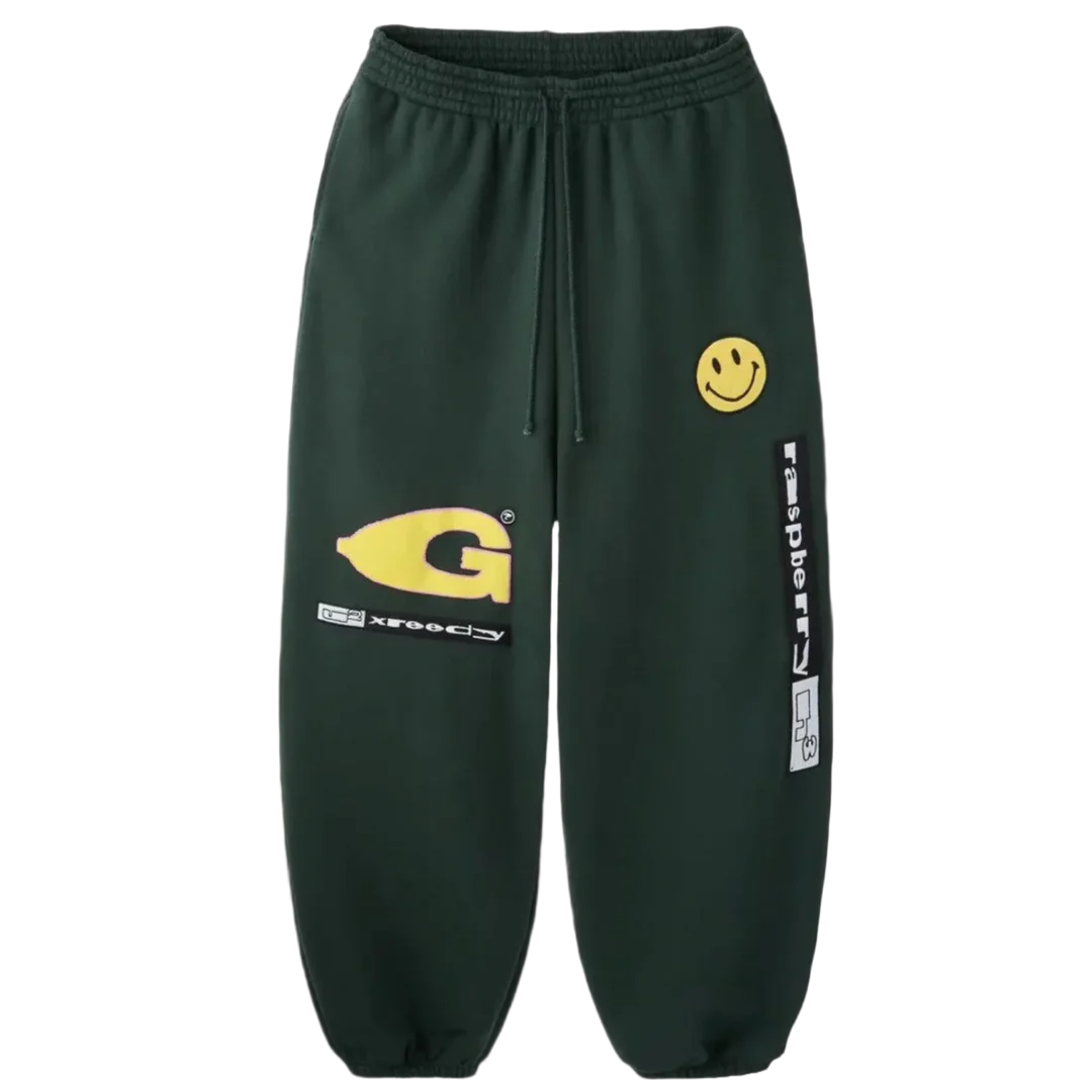GOLD+VINTAGE GALLERY RASPBERRY HILLS X GREEDY UNIT GREEN GARBAGE SWEATPANTS (BRAND NEW)