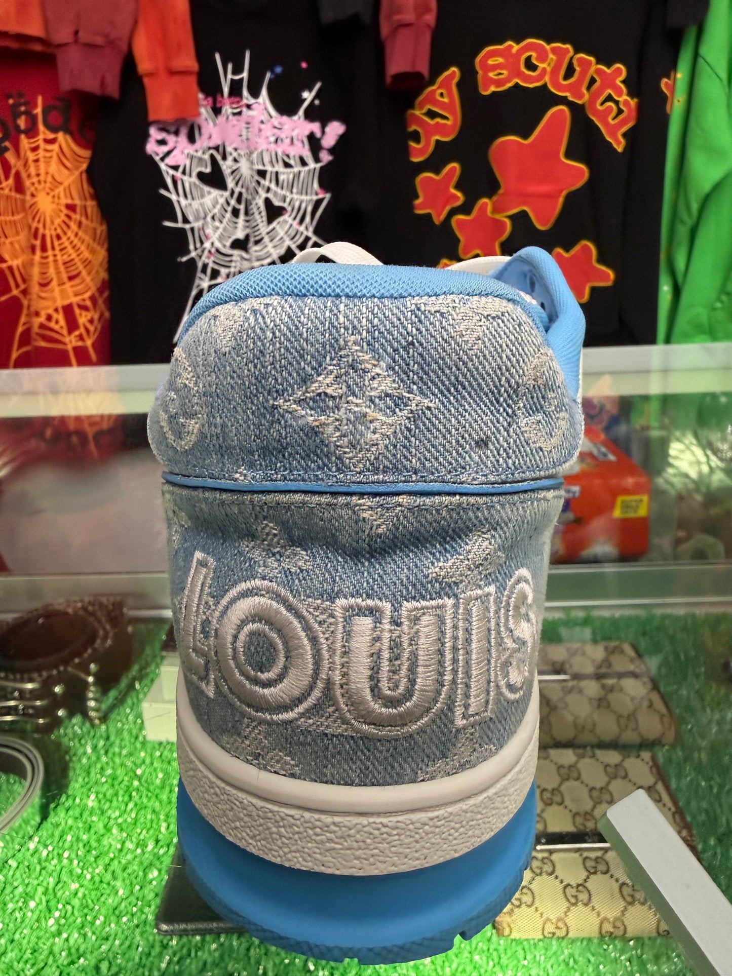 LOUIS VUITTON LV TRAINER VELCRO STRAP MONOGRAM DENIM (PRE-OWNED NO BOX)
