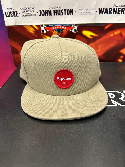 SUPREME TWILL PATCH 5-PANEL KHAKI HAT (BRAND NEW)