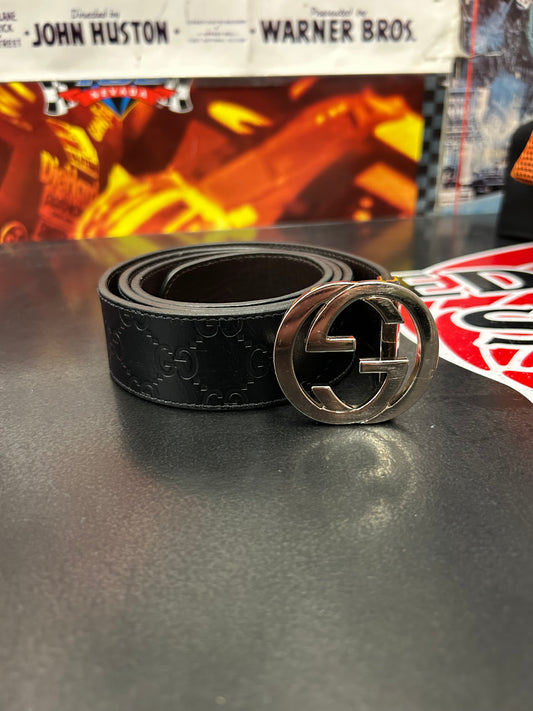 GUCCI BLACK MENS MONOGRAM BELT (PRE OWNED)